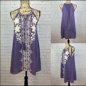 Blue Rain Purple Embroidery Tassel Ties Dress